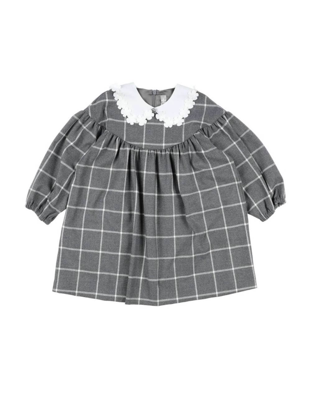 Il Gufo Gray Plaid Dress with White Peter Pan Collar
